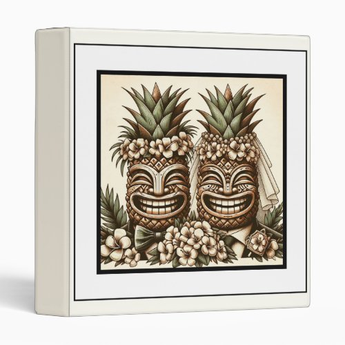 Two Grooms Gay Pineapple Tiki Head Retro Wedding  3 Ring Binder