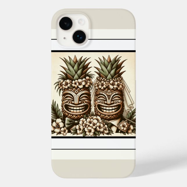 Two Grooms Gay Pineapple Tiki Head Retro Wedding  Case-Mate iPhone Case (Back)