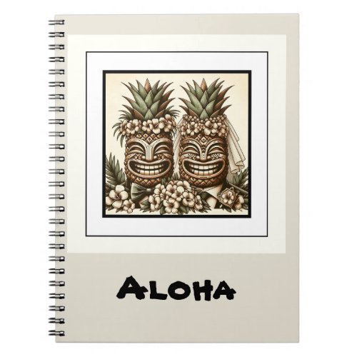 Two Grooms Gay Pineapple Tiki Head Retro Wedding  Notebook