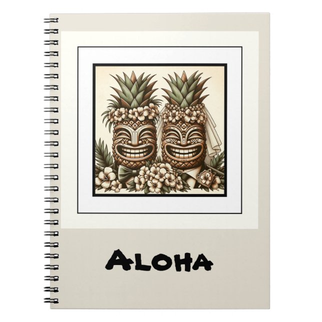 Two Grooms Gay Pineapple Tiki Head Retro Wedding  Notebook (Front)