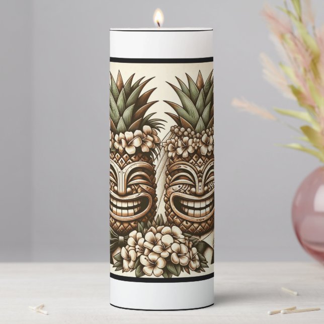 Two Grooms Gay Pineapple Tiki Head Retro Wedding  Pillar Candle (In Situ)