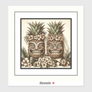 Two Grooms Gay Pineapple Tiki Head Retro Wedding  Sticker