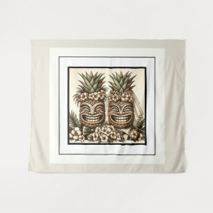 Two Grooms Gay Pineapple Tiki Head Retro Wedding Tapestry