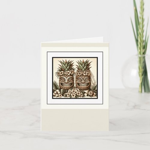 Two Grooms Gay Pineapple Tiki Head Retro Wedding  Thank You Card