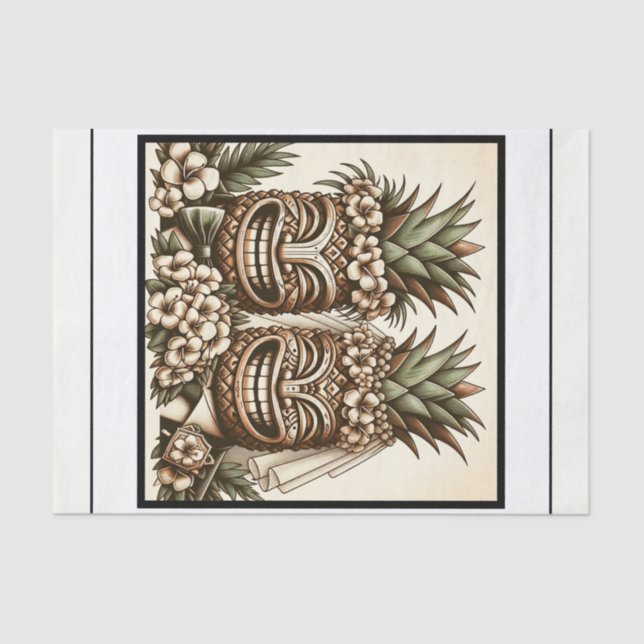 Two Grooms Gay Pineapple Tiki Head Retro Wedding  Tissue Paper (Front)