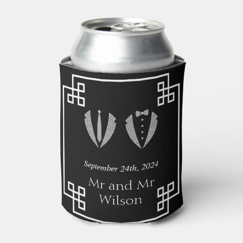 Two Grooms Gay Tuxedo Wedding  Can Cooler