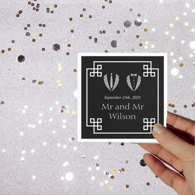 Two Grooms Gay Tuxedo Wedding Dinner Cocktail Napkins (Creator Uploaded)