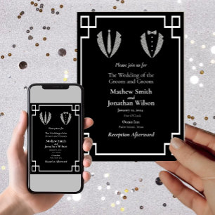 Two Grooms Gay Tuxedo Wedding   Invitation