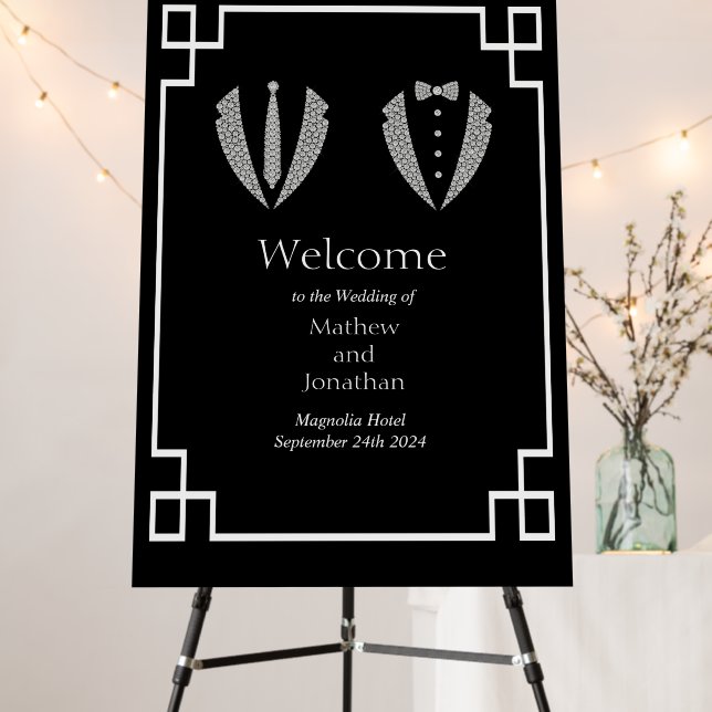 Two Grooms Gay Tuxedo Wedding Welcome Sign (In Situ (Stand))