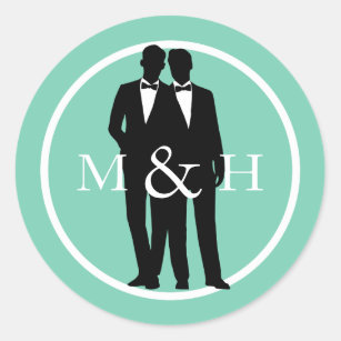 Two Grooms Gay Wedding Custom Color Monogram Classic Round Sticker