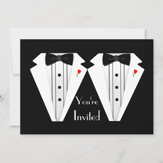 Two Grooms-Gay Wedding Tuxedo Invitation (Front)