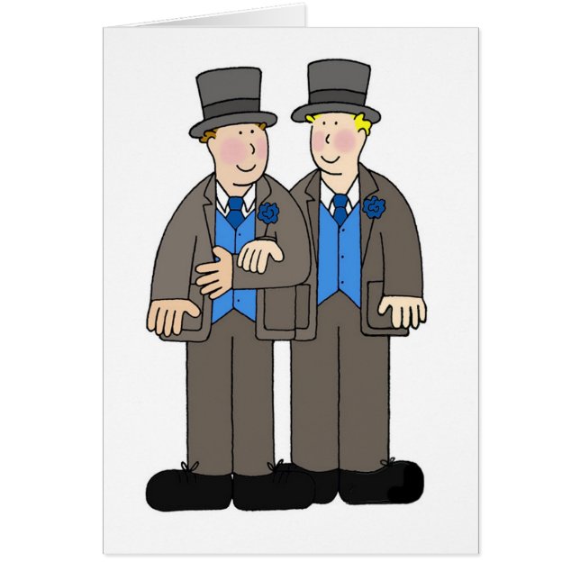Two Grooms in Formal Attire Cartoon. Cards (Front)