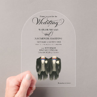 Two grooms in Rainbow Ties Gay Wedding photo Acrylic Invitations