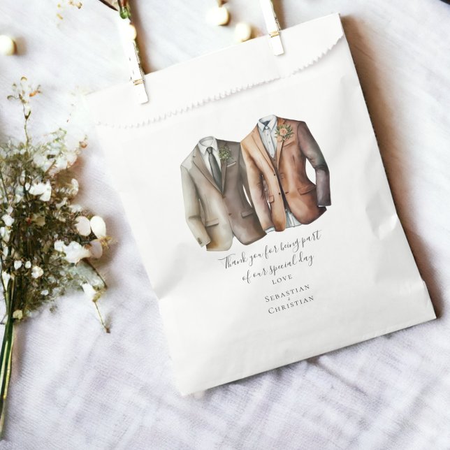 Two Grooms in Suits Personalized Gay Wedding Favor Bag (Two Grooms in Suits Personalized Gay Wedding Favor Bags from Ricaso)