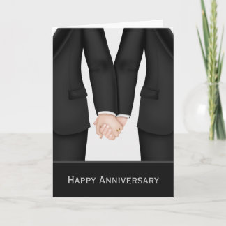 Two Grooms In Suits Wedding Anniversary Card