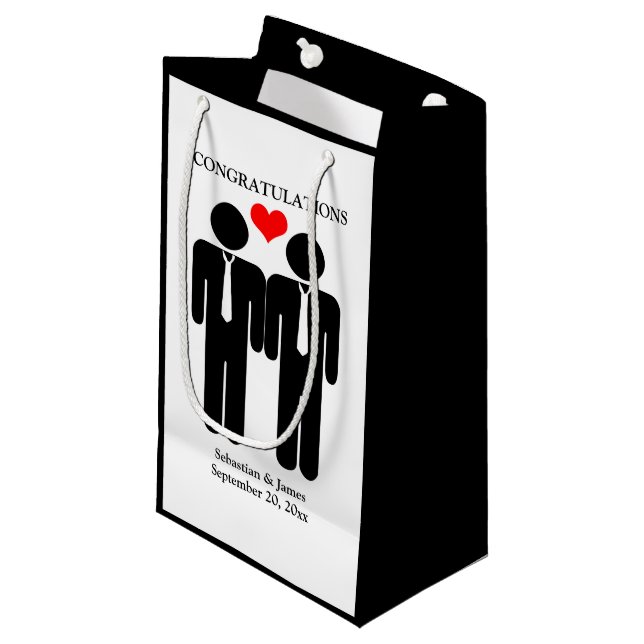 Two Grooms In Ties Wedding Customizable Small Gift Bag (Front Angled)