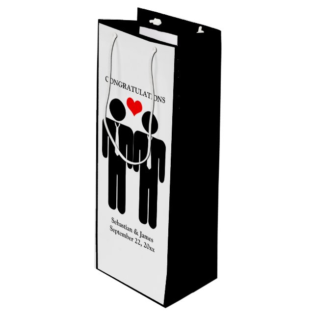 Two Grooms In Ties Wedding Customizable Wine Gift Bag (Front Angled)