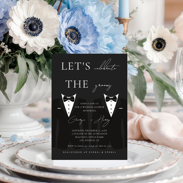Two Grooms LGBTQ Tuxedo Stylish Wedding Shower Invitation (Creator Uploaded)