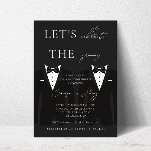 Two Grooms LGBTQ Tuxedo Stylish Wedding Shower Invitation