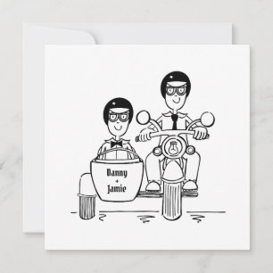 Two Grooms Motorbike and Sidecar Evening Invitation