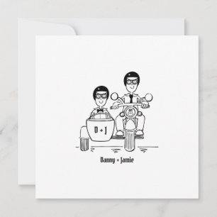 Two Grooms Motorbike and Sidecar Wedding Invitation