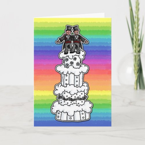 Two Grooms on Rainbow Wedding Cake Card