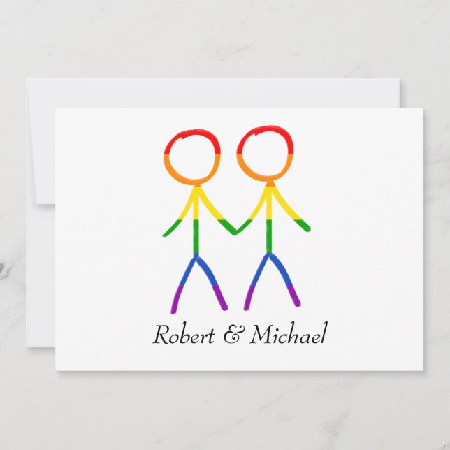 Two Grooms Rainbow Love Horizontal  Save The Date (Front)