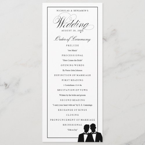 Two Grooms Silhouettes Bow Tie Gay Wedding Program