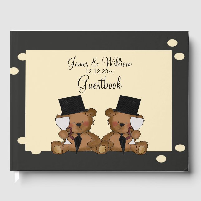 Two Grooms Teddy Bears Gay Wedding Personalized Guest Book (Front)