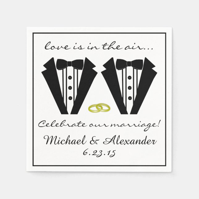 Two Grooms-Tuxedo Wedding Paper Napkins (Front)