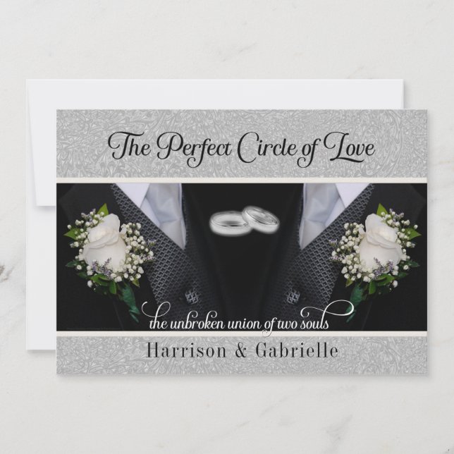 Two Grooms Tuxes Commitment Ceremony Invitation (Front)