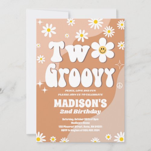 Two Groovy 2nd Birthday Daisy Groovy Party  Invitation