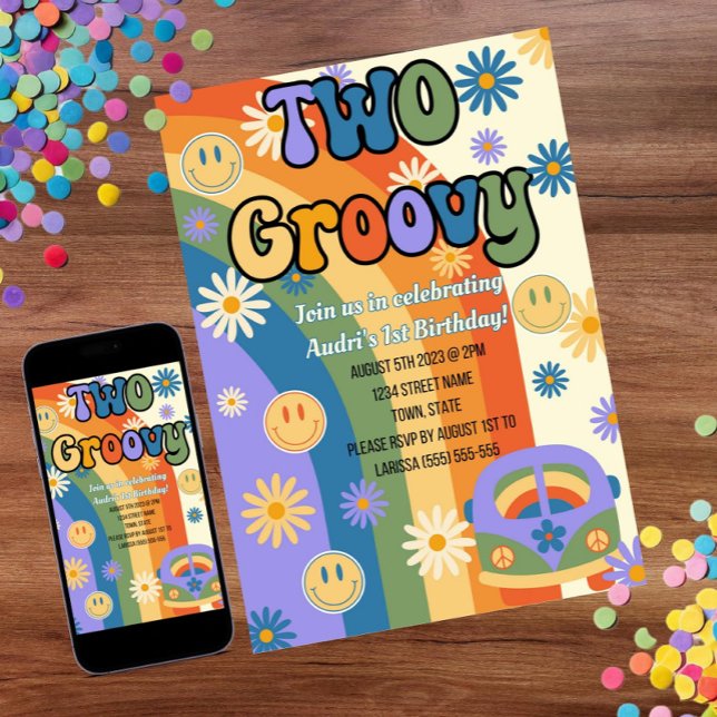 Two Groovy 2nd Birthday Invitation (Creator Uploaded)