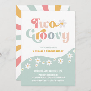 Two Groovy 2nd Birthday Mint Invitation