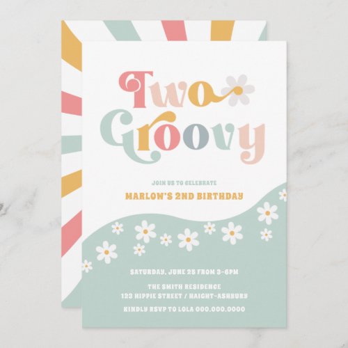 Two Groovy 2nd Birthday Mint Invitation