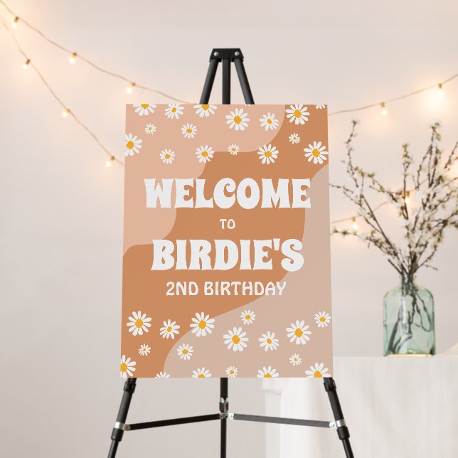 Two Groovy 2nd Birthday Party Boho Daisy Welcome Foam Board (In Situ (Stand))