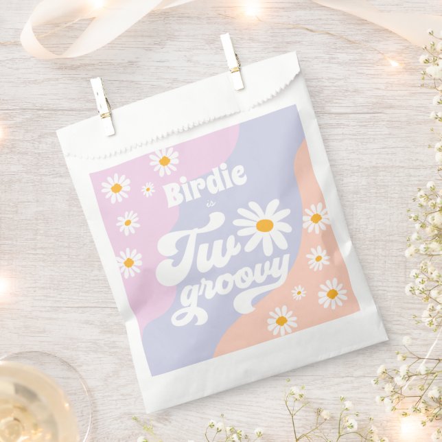 Two Groovy 2nd Birthday Party Boho Retro Daisy Favor Bag (Clipped)