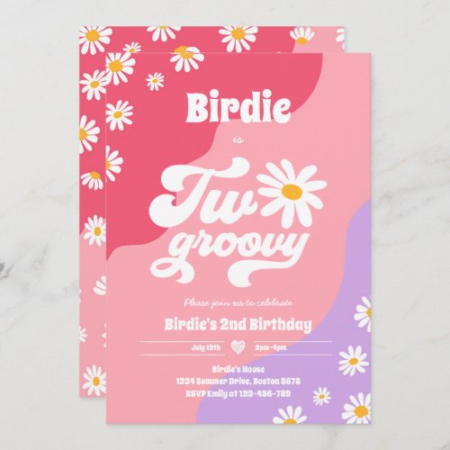 Two Groovy 2nd Birthday Party Boho Retro Daisy Invitation