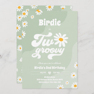 Two Groovy 2nd Birthday Party Boho Retro Daisy Invitation