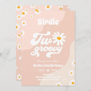 Two Groovy 2nd Birthday Party Boho Retro Daisy Invitation