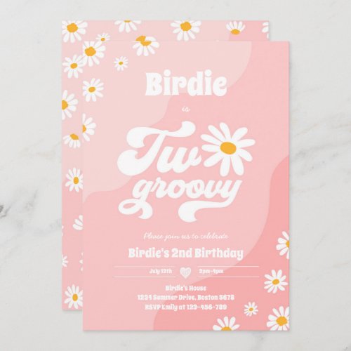 Two Groovy 2nd Birthday Party Boho Retro Daisy Invitation