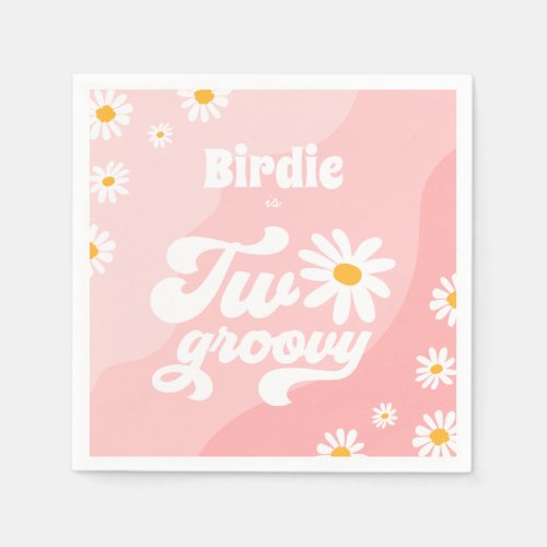 Two Groovy 2nd Birthday Party Boho Retro Daisy Napkins