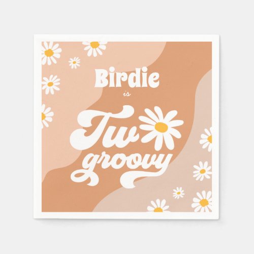 Two Groovy 2nd Birthday Party Boho Retro Daisy  Napkins