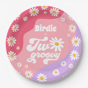 Two Groovy 2nd Birthday Party Boho Retro Daisy Paper Plates