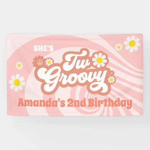 Two Groovy 2nd Birthday Party Retro Daisy Banner