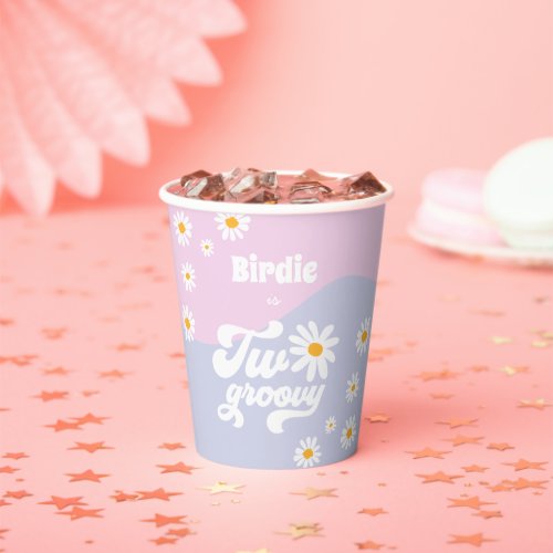 Two Groovy 2nd Birthday Party Retro Daisy Decor Paper Cups