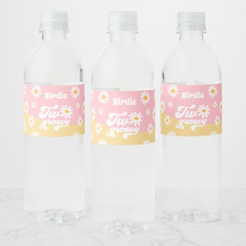 Two Groovy 2nd Birthday Party Retro Daisy Party Water Bottle Label