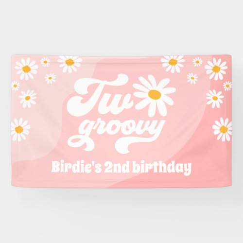 Two Groovy 2nd Birthday Party Retro Daisy Welcome Banner