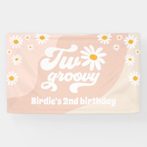 Two Groovy 2nd Birthday Party Retro Daisy Welcome Banner