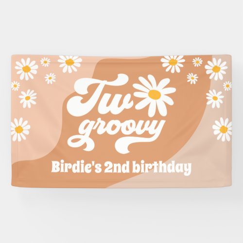 Two Groovy 2nd Birthday Party Retro Daisy Welcome Banner